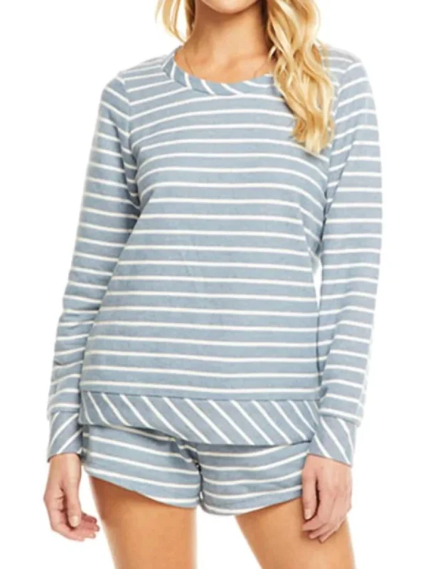 Clearance Sale, All Cheap French Terry Striped Open Neck L/s Pullover