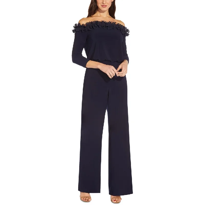 New Styles Just In Adrianna Papell Womens Ruffled Off The Shoulder Jumpsuit