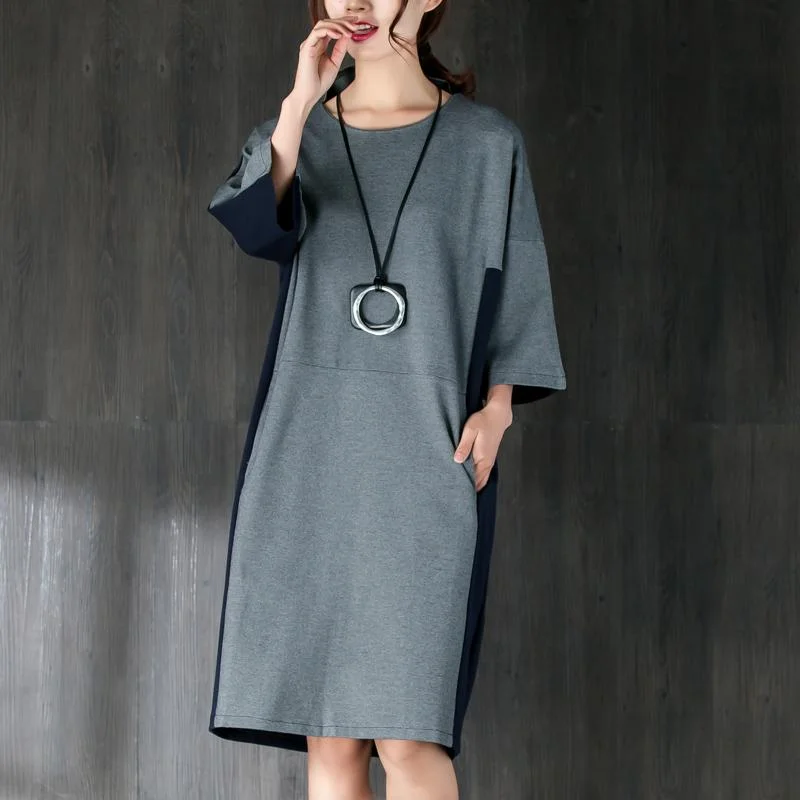 Athleisure Wear Special Offer New cotton knee dress plus size clothing Cotton Short Sleeves Women Splicing Dress