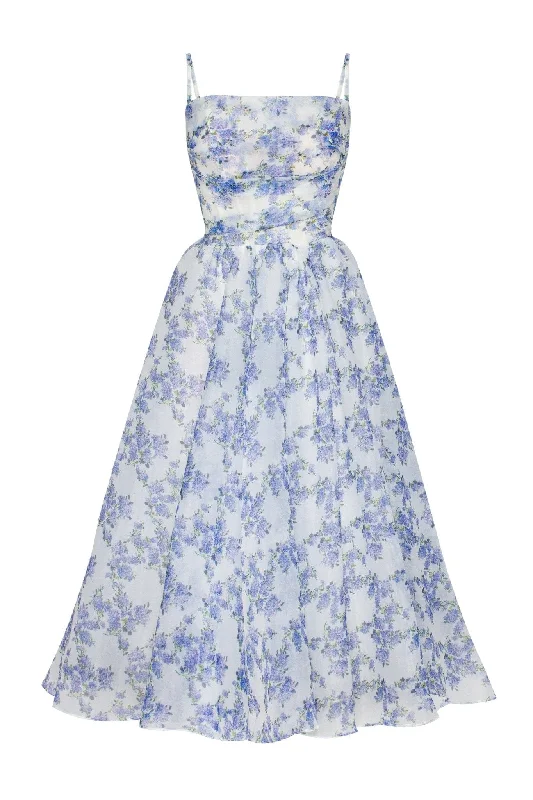 Limited Time Offer Blue Hydrangea spaghetti strap midi dress