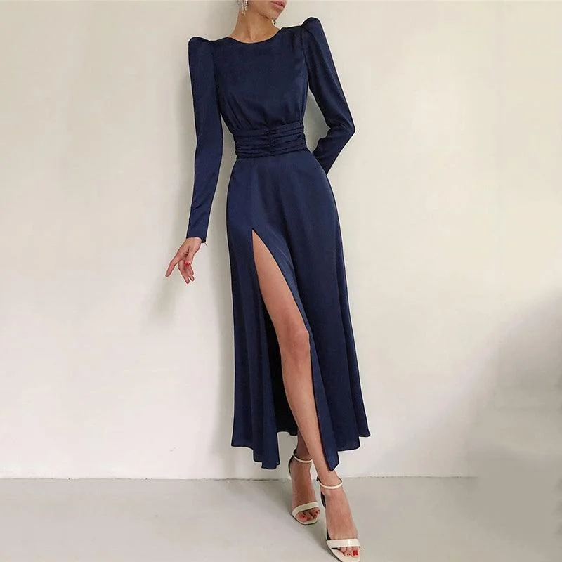 Relaxed Style KittenAlarm - Callia Belted Thigh Slit Maxi Dress