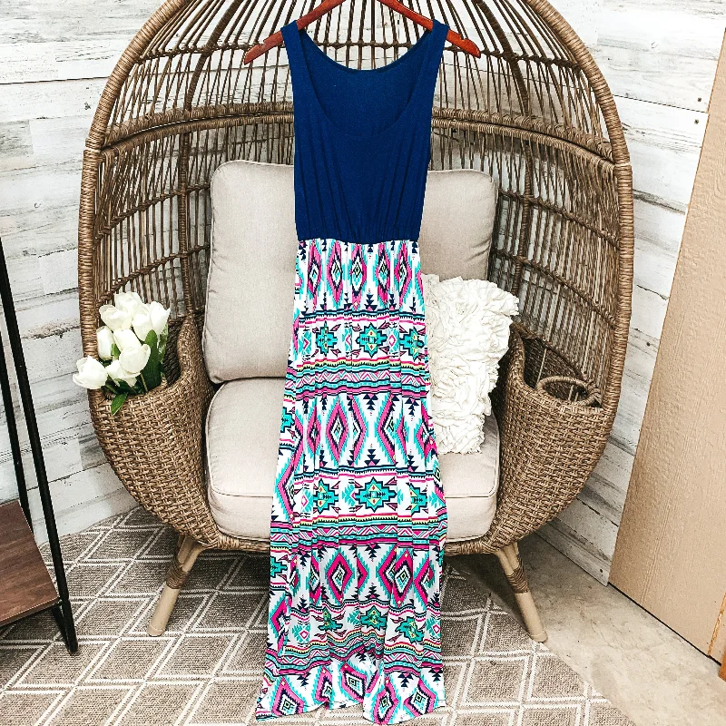 Latest Trends Last Chance Size Small | Navy Blue Tank Maxi Dress with Aztec Print | ONLY 1 LEFT!