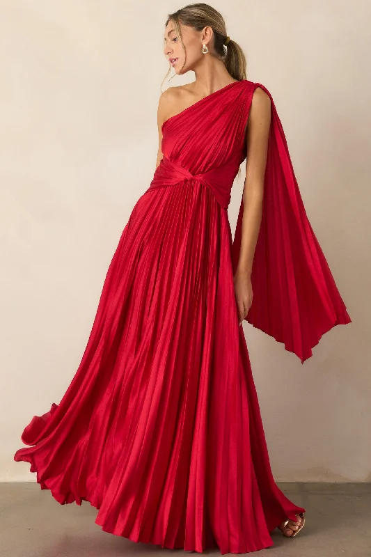 Fashionista Favorites The One I Adore Red One Shoulder Pleated Maxi Dress