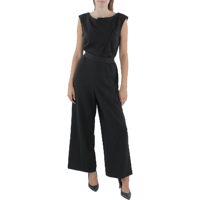 Limited Time Offer DKNY Womens Sleeveless Mixed Media Jumpsuit