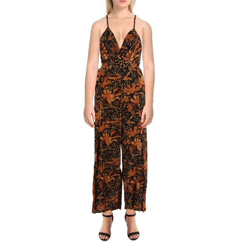 Holiday Glam Angie Womens Printed Slit Jumpsuit