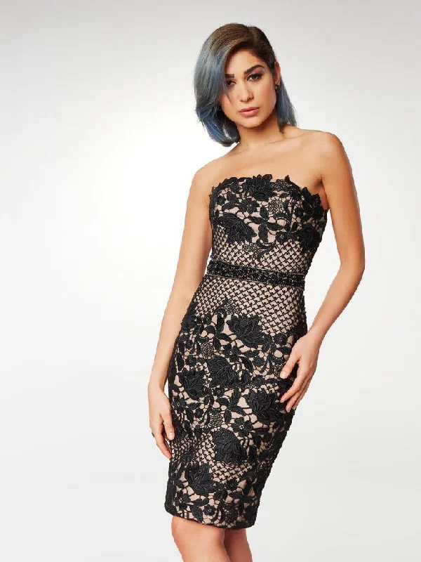 Women Wear Brands Clarisse - M6571 Knee Length Embroidered Lace Strapless Dress