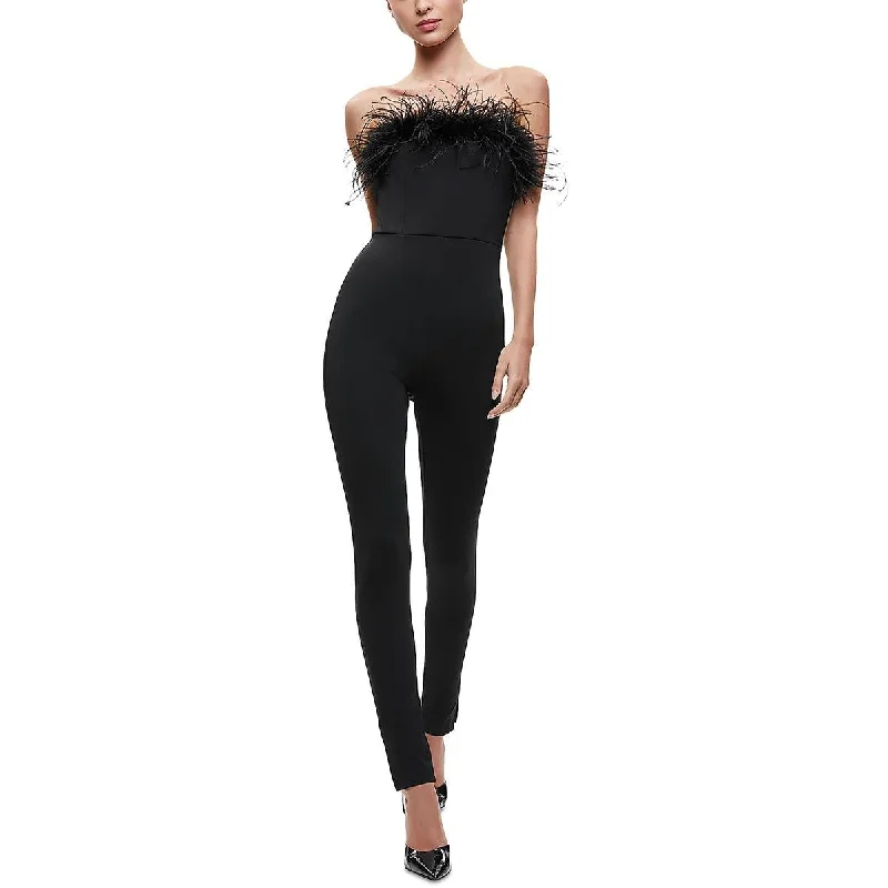 Big Sale Event Alice and Olivia Womens Feathered Trim Off-Shoulder Jumpsuit