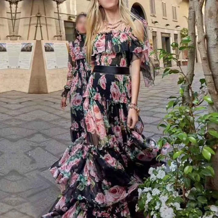 Elegant Styles KittenAlarm - Bailey Floral Ruffle Maxi Dress