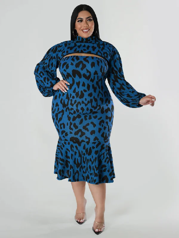 Fashion Frontiers Leopard Print Ruffle Hem Dress Set