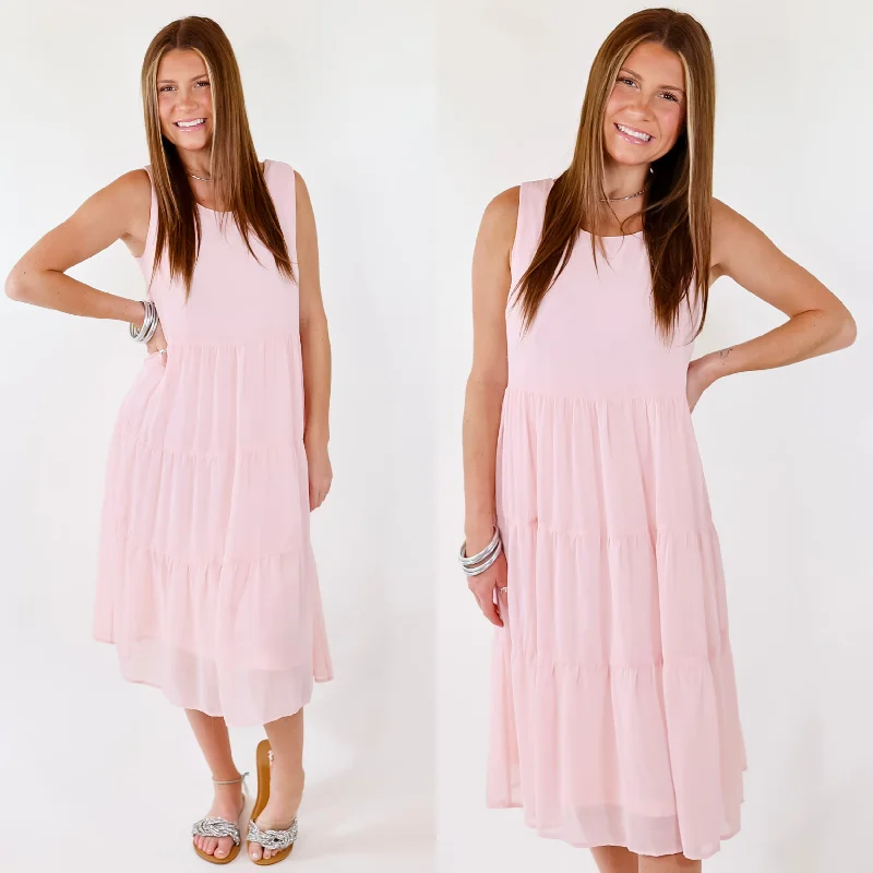 Outfits Ideas Mark My Words Tiered Tank Midi Dress in Blush Pink