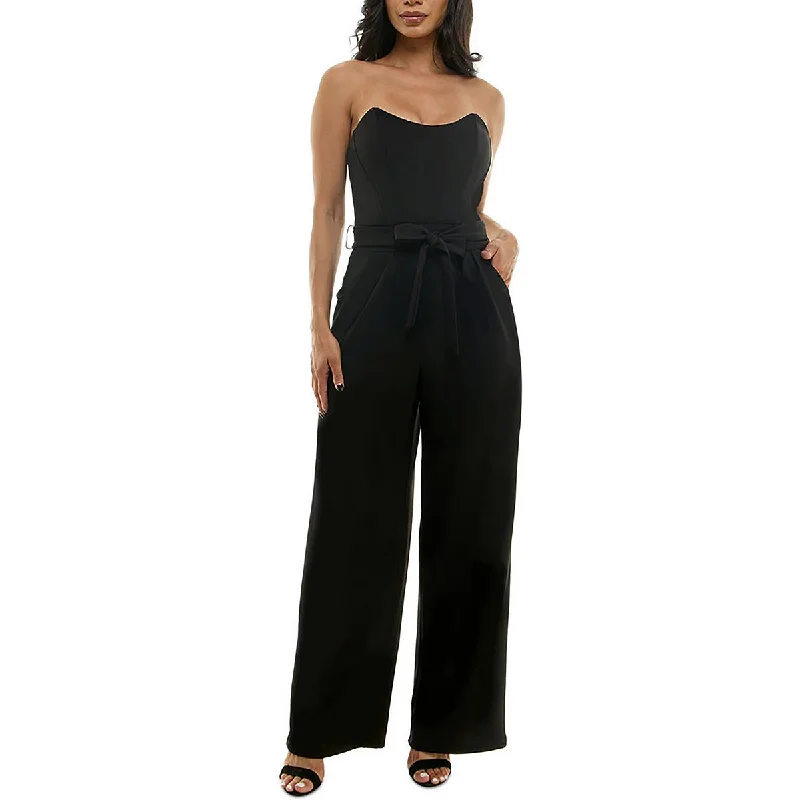 Trendy Urban Attire Emerald Sundae Womens Juniors Strapless Wide Leg Jumpsuit