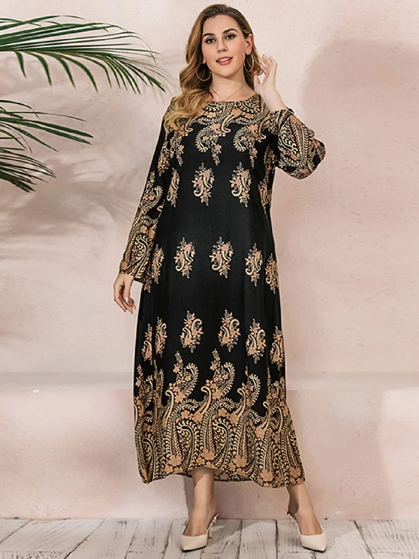 Chic Styles KittenAlarm - Plus Size Oversize Ethnic Print Longline Dress