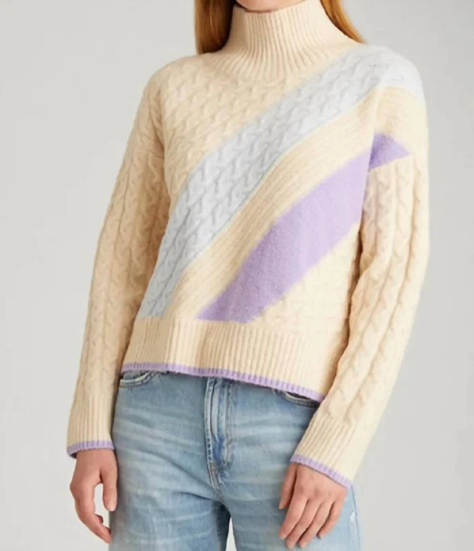 Fashion-forward Women's Wear Ria Colorblock Cable Pullover In Cream Multi