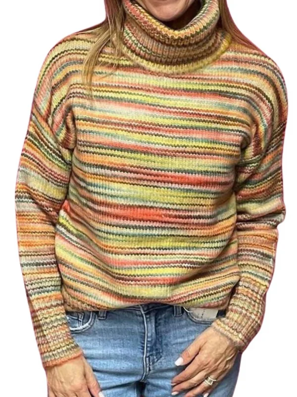 High End Fashion Holly Striped Sweater In Orange Multi