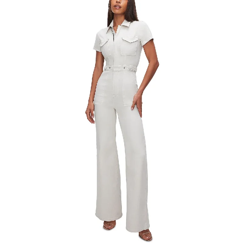 Women's Clothing Online Sale Good American Womens Denim Wide Leg Jumpsuit