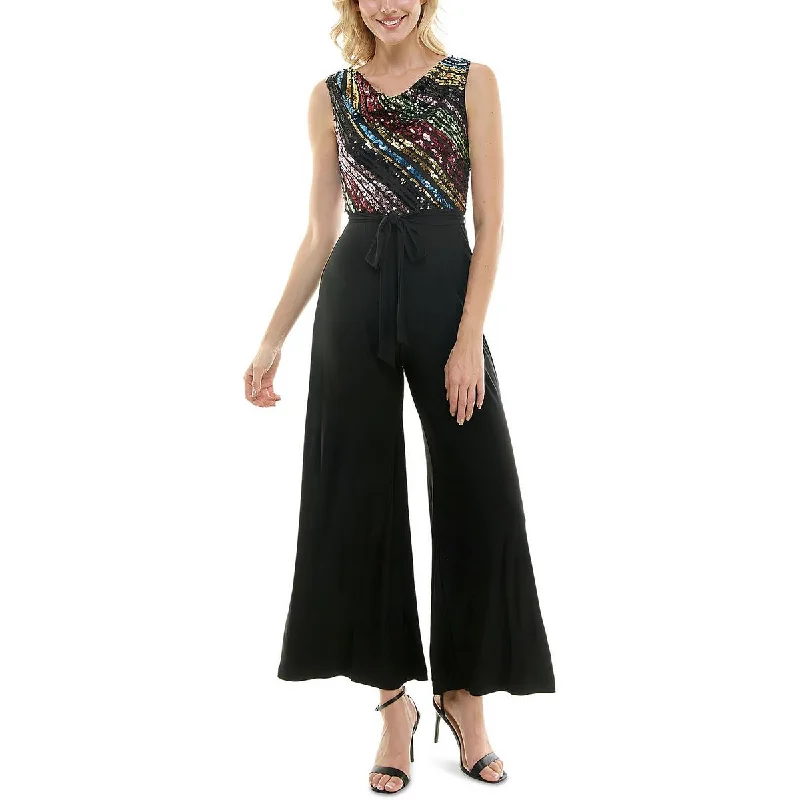 Current Trends Maison Tara Womens Sequined Wide Leg Jumpsuit