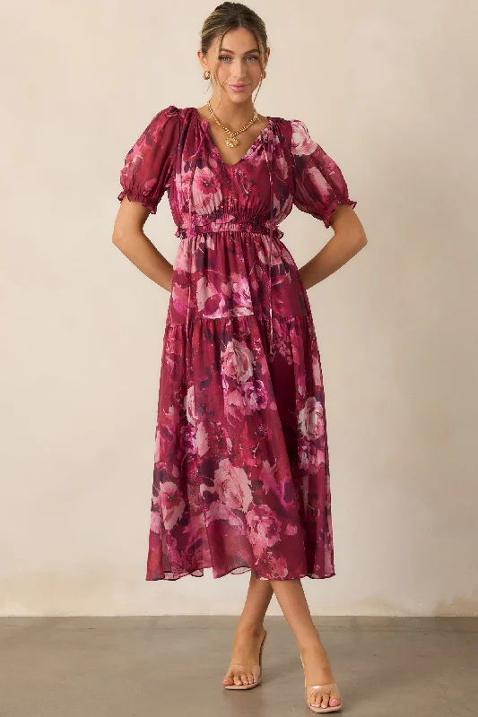 Hot Trends Meadows Call Berry Floral Maxi Dress