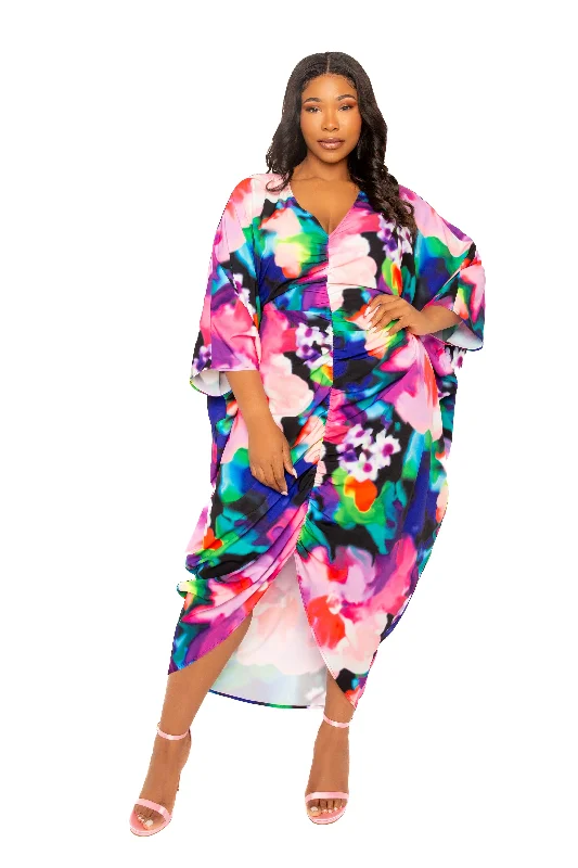 Women's Online Clothing Boutique Printed Cinch Waist Kaftan Dress