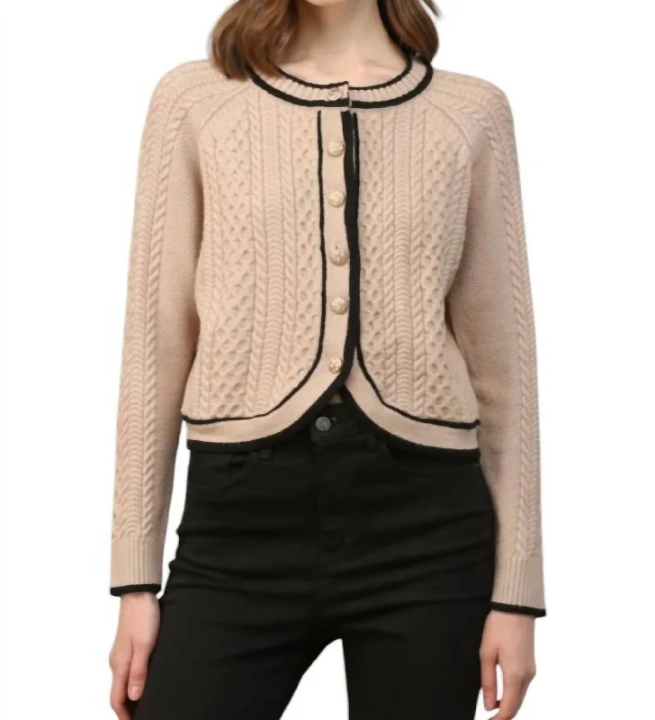 Luxury Fashion Bailey Cable Knit Cardigan With Contrast Trim In Taupe/black