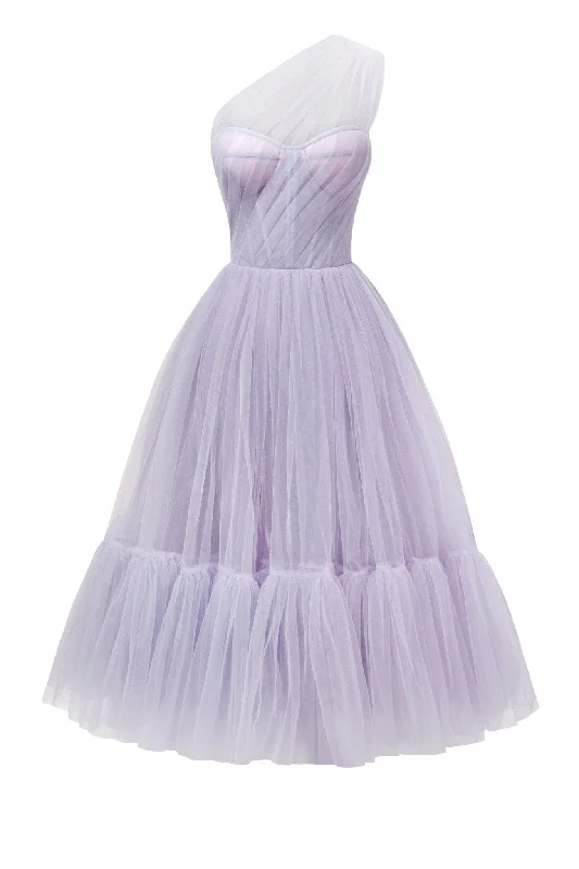 Versatile Wardrobe Essentials Lavender One-Shoulder Cocktail Tulle Dress