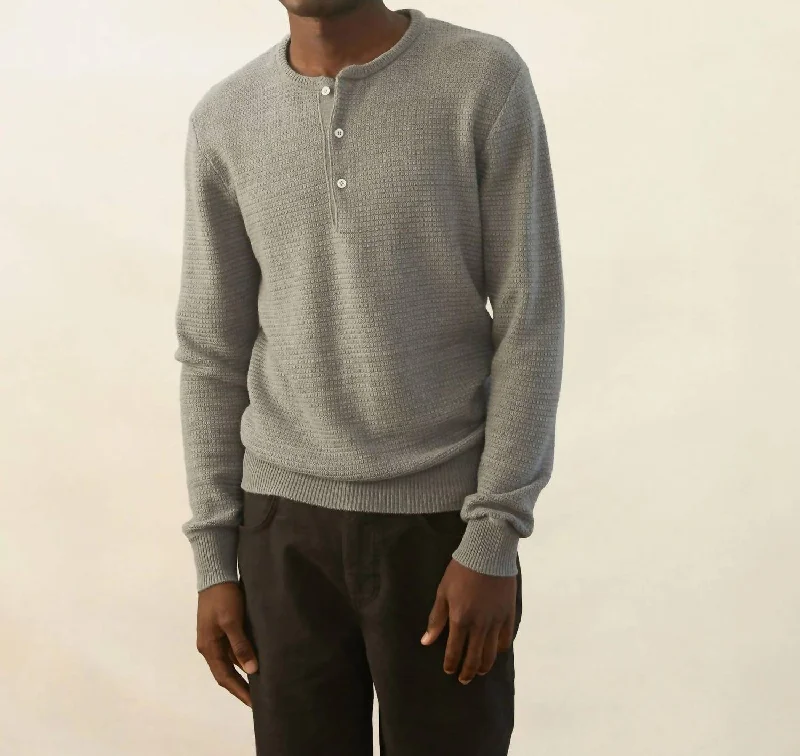 Best Boutiques Online Textured Sweater Henley In Steel Grey