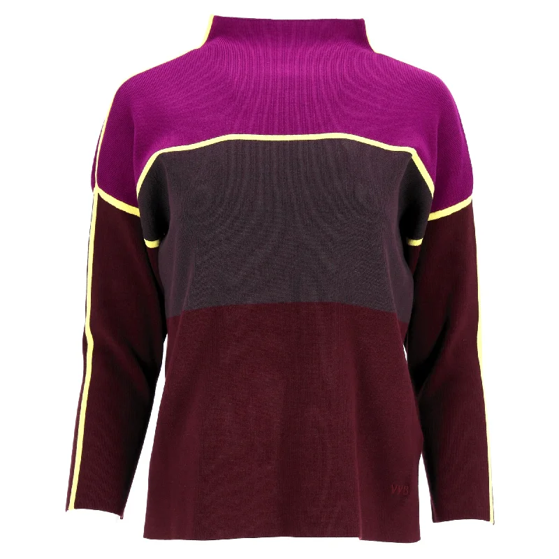 VIP Member Discount Victoria Beckham VVB Color Block Mockneck Sweater in Multicolor Wool