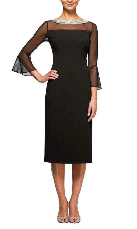 Wardrobe Essentials Alex Evenings - 160146 Crystal Beaded Neckline Illusion Sheath Dress