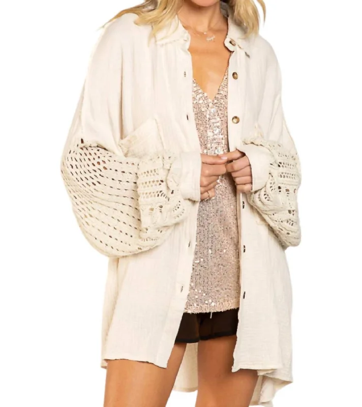 Season Offer Oversized Shirt Top Cardigan In Natural