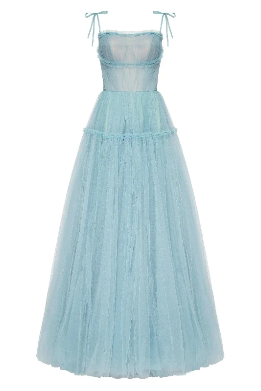 Designer Women's Fashion Online Ocean Wave Tie-straps tulle prom dress