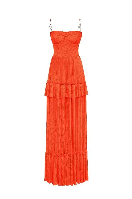 Trend Leading Collection Coral spaghetti strap pleated maxi dress, Garden of Eden