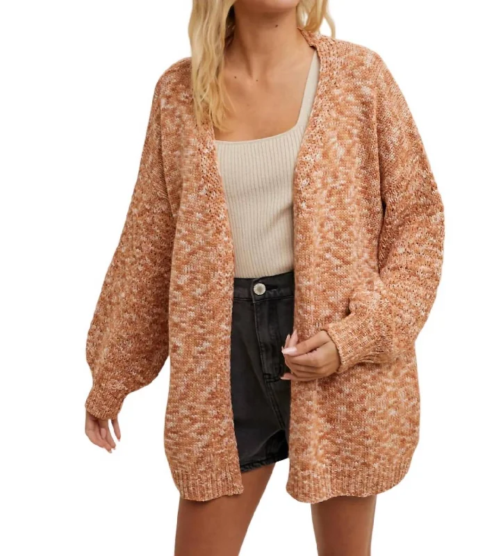 Women's Seasonal Fashion Trends Long Sleeve Sweater Cardigan In Heathered Camel