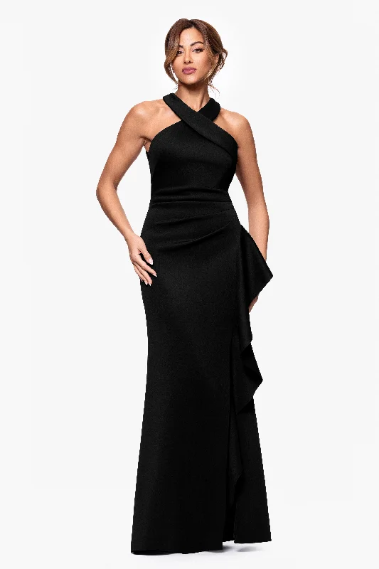 Mega Sale "Gigi" Scuba Cross Neck Ruffle Floor Length Dress