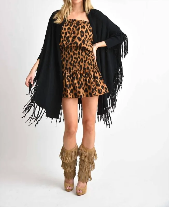 Premium Style Heaven Draped Cardigan With Fringe Hem In Black