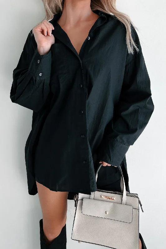 Outfits For Girls Modernly Classic Oversized Button-Up Shirt (Black)