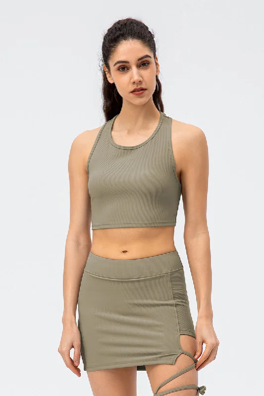 Minimalist Women's Fashion Clothing Ribbed Crop Tops Sleeveless Shirts