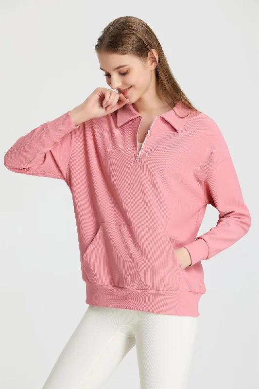 Sophisticated Outfits Ribbed Lapel Collar Half-Zip Sweatshirt