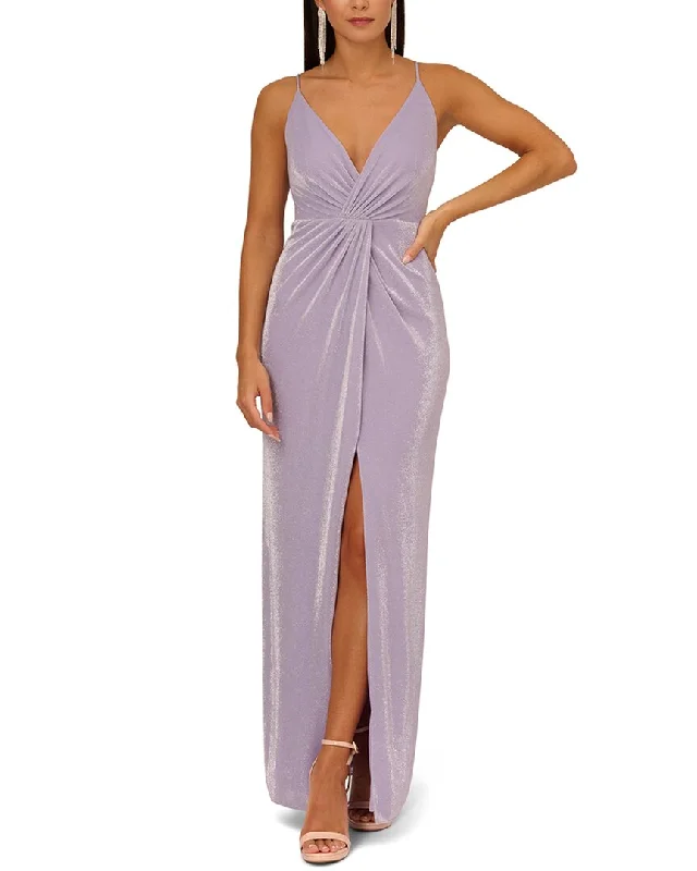 Hot Trends Aidan Mattox V-Neck Lurex Knit Gown