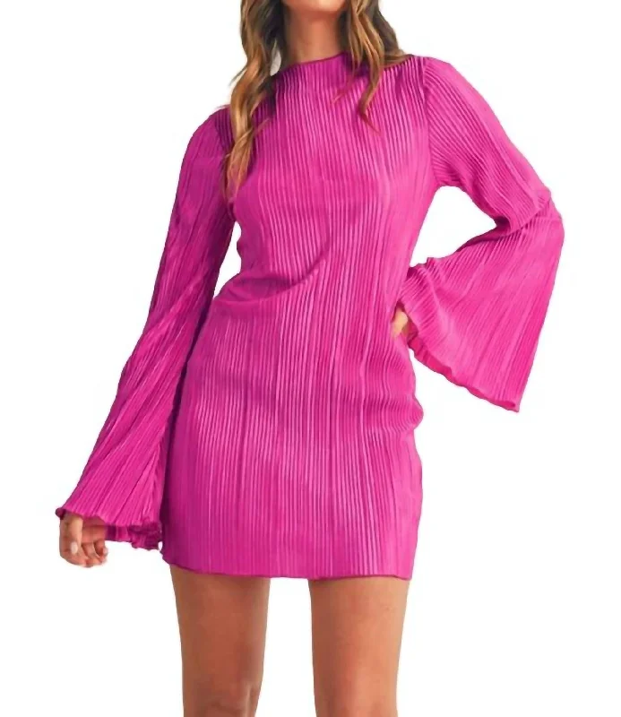 Workwear Fashion for Women Bell Sleeve Mini Dress In Magenta