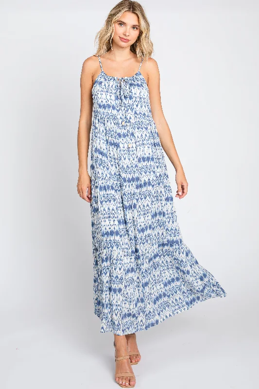 Vibrant Femme Fashion Blue Printed Tiered Maxi Dress