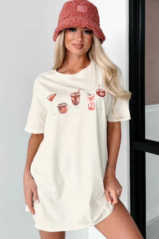 Trendy Urban Attire Christmas Spirits Oversized Graphic T-Shirt Dress (Vanilla) - Print On Demand