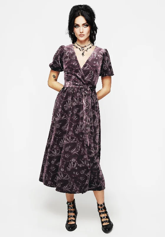 Fashion Forward, Function First Deception Snake Foil Print Velour Midi Wrap Dress