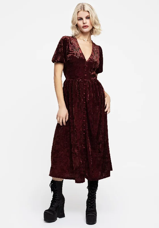 Bid Farewell To The Old Season Essence Crushed Velour Button Up Midi Dress