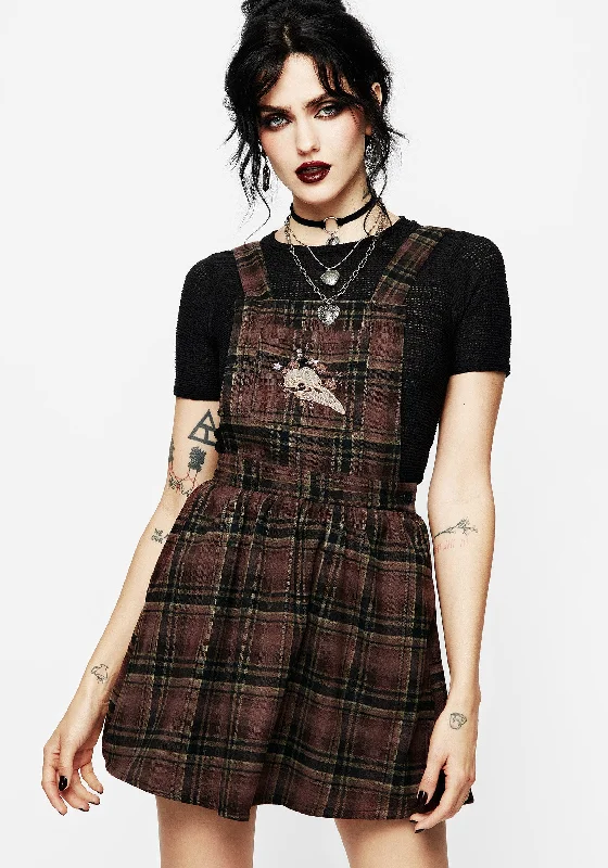 Crazy Price Slashing Hickory Embroidered Check Mini Pinafore Dress