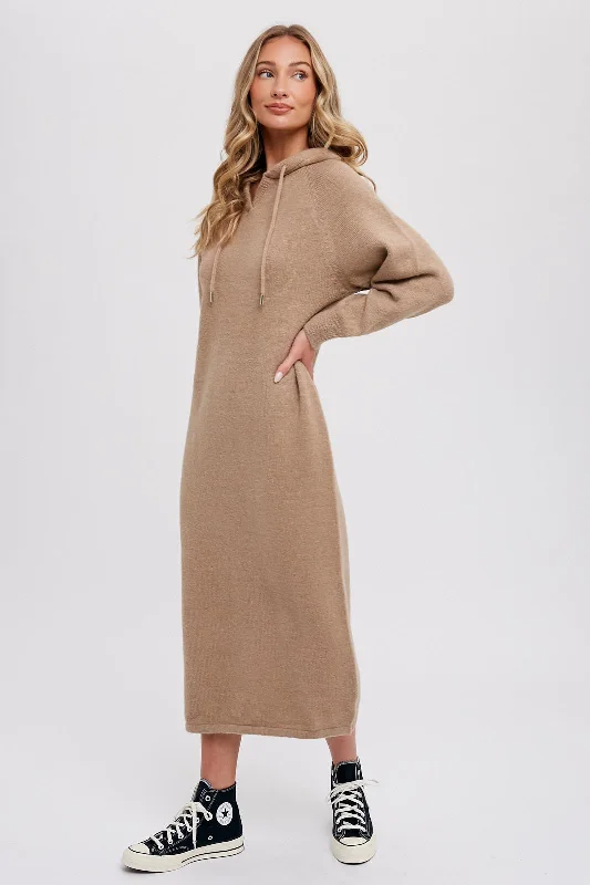 Mega Sale Mocha Hooded Sweater Midi Dress