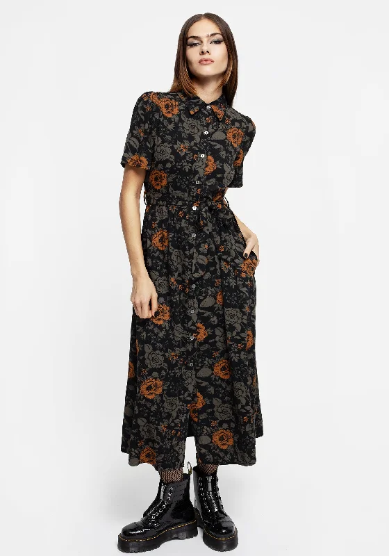 Hot Trends Mortify Floral Print Midi Shirt Dress