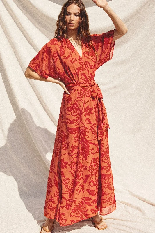 Relaxed Style Orange Wrap Maxi Dress