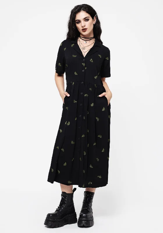 Chic Trend Collection Osmunda Fern Embroidered Midi Shirt Dress