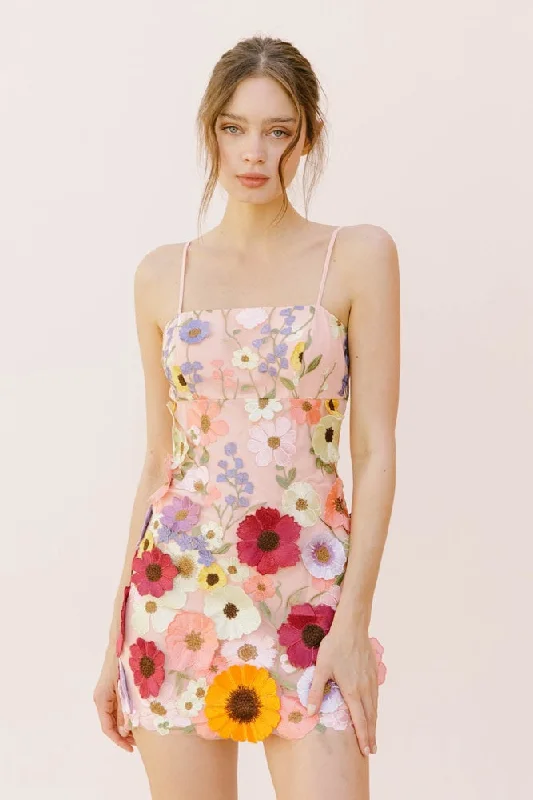 Everyday Fashion Pink Multi Floral Collaged Mini Dress