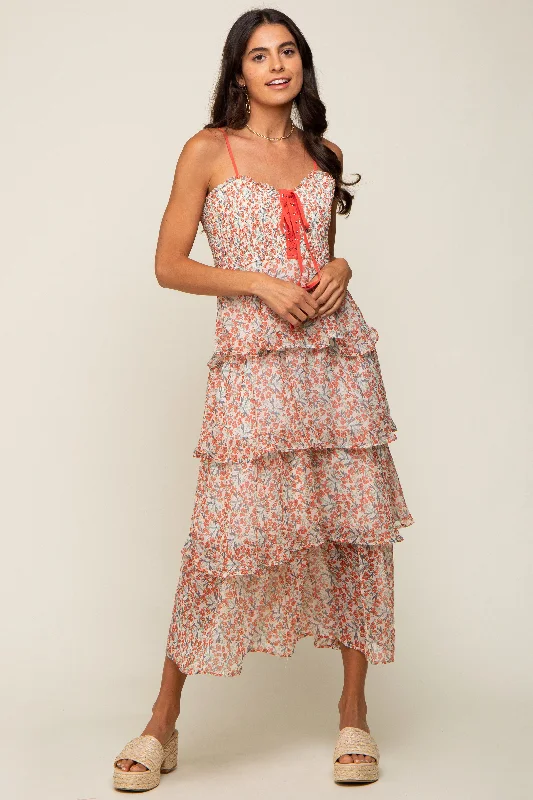 Style Beyond Borders Red Floral Sleeveless Tiered Maxi Dress