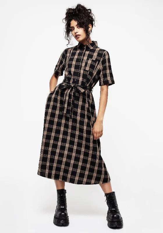 Elegant Clothing Rogue Check Cotton Midi Shirt Dress